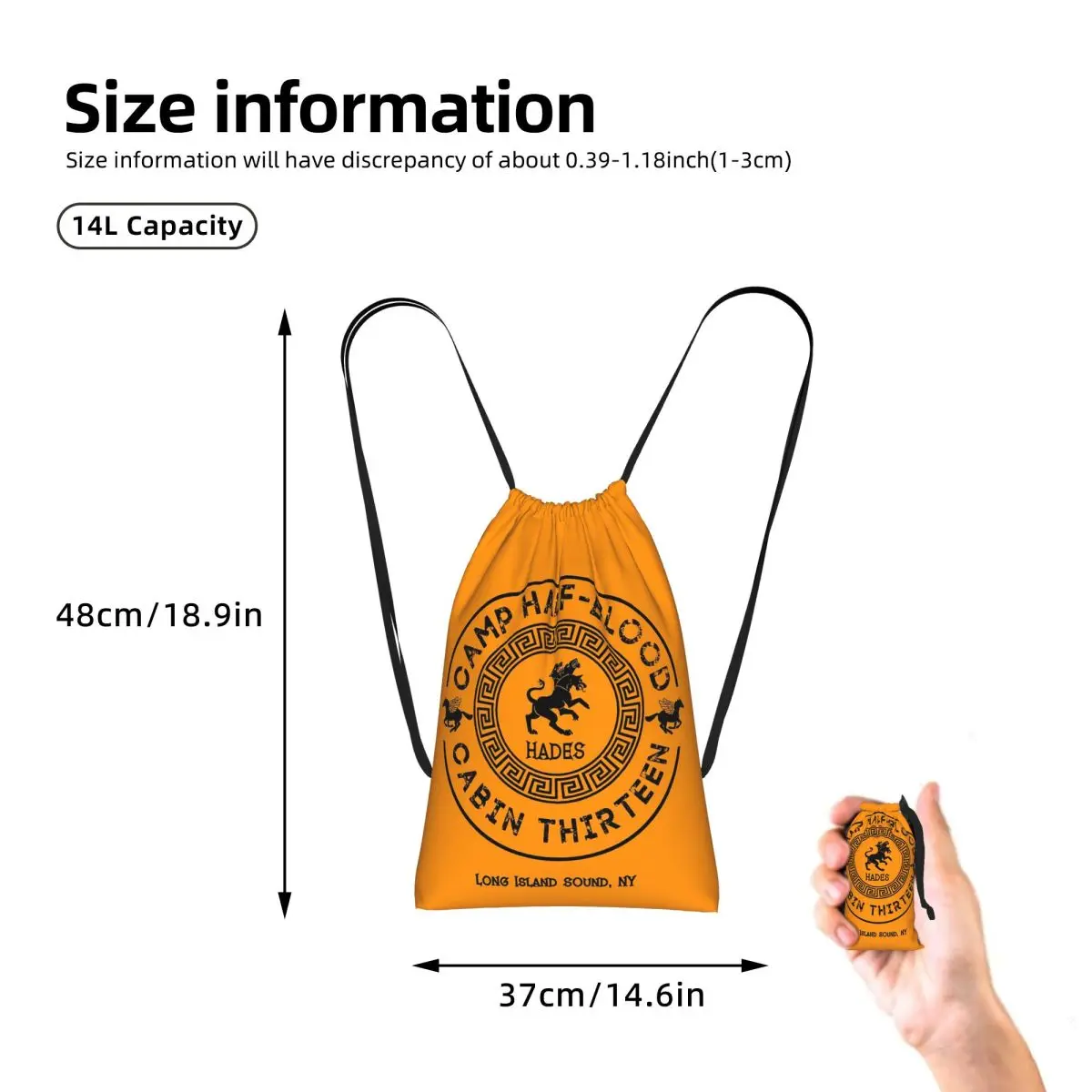 Cabin Thirteen-Hades - Percy Jackson - Camp Half-Blood Drawstring Backpack hiking cycling Bag Lightweight Storage Drawstring Bag