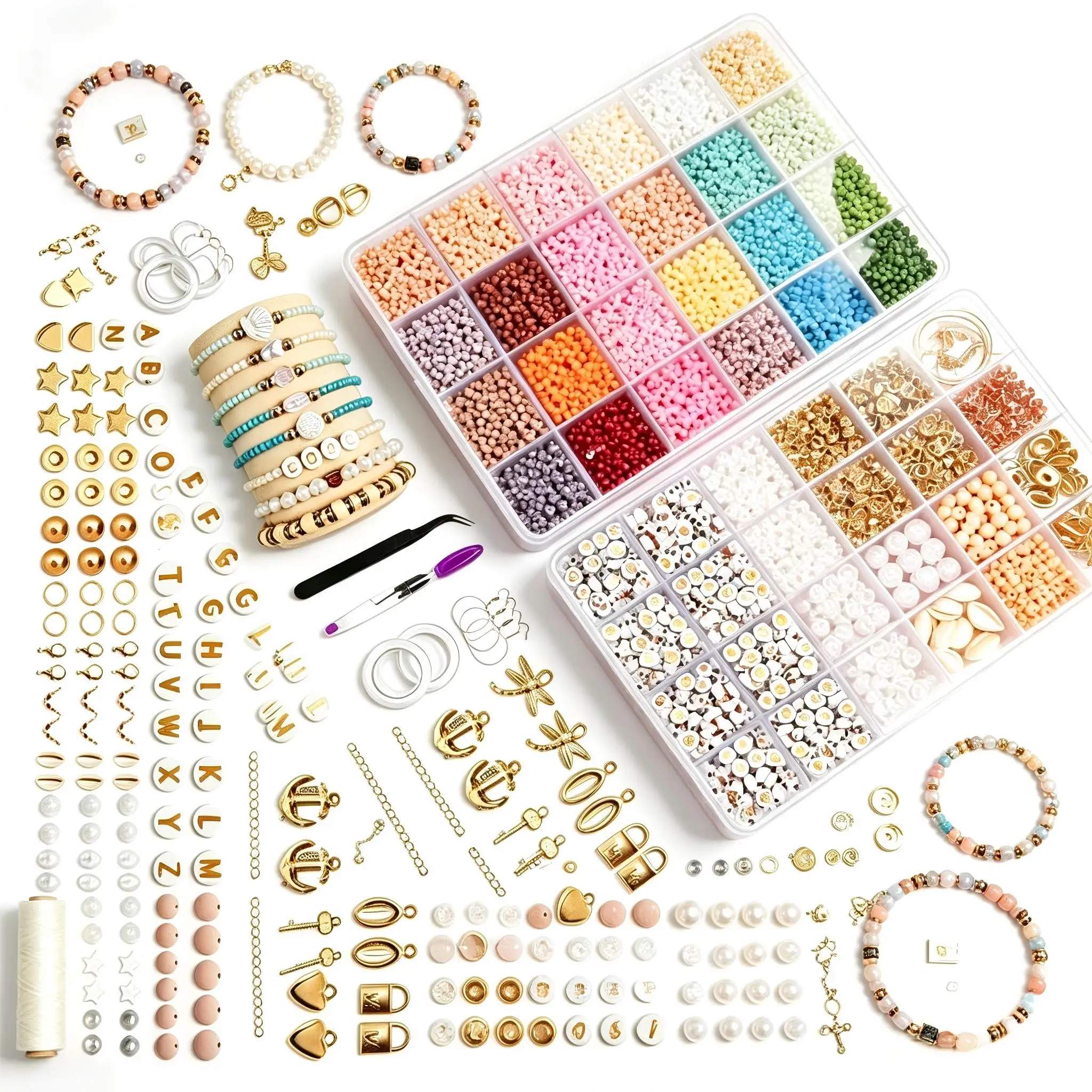 12000 pièces de perles mélangées pour la fabrication de bijoux, perles breloques en forme de lettre et de cœur, kit de bricolage pour bracelets, colliers, porte-clés, cadeau d'anniversaire