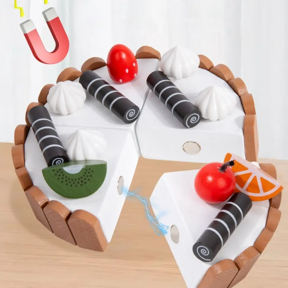 Magnetic Birthday Cake Pretend Toy Interactive Simulation Food Wooden Children Kitchen Toys Play House Cognitive