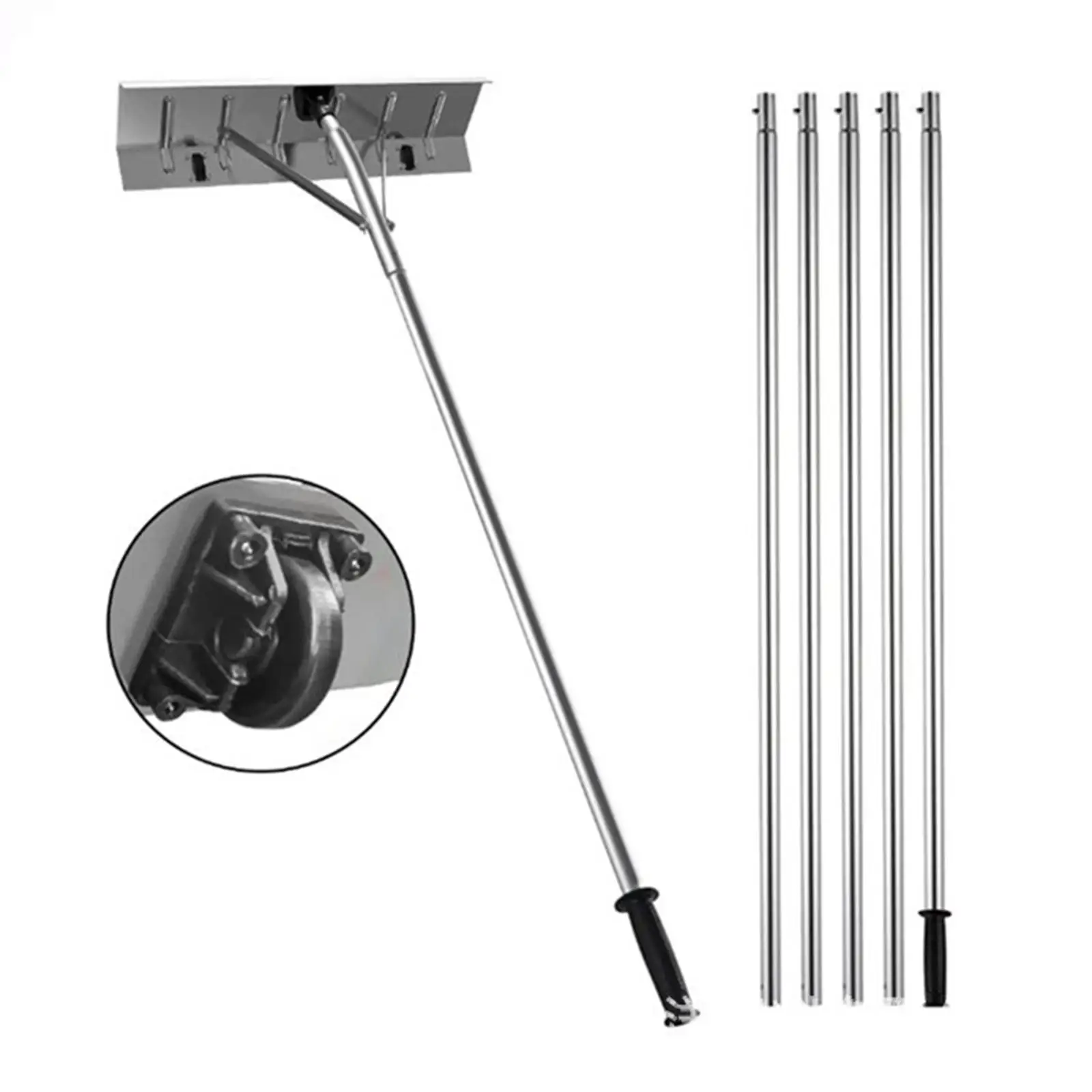 Adjustable Detachable Aluminum Alloy Snow Roof Rake with Wheels Portable Multipurpose Removal Tool for Home Use