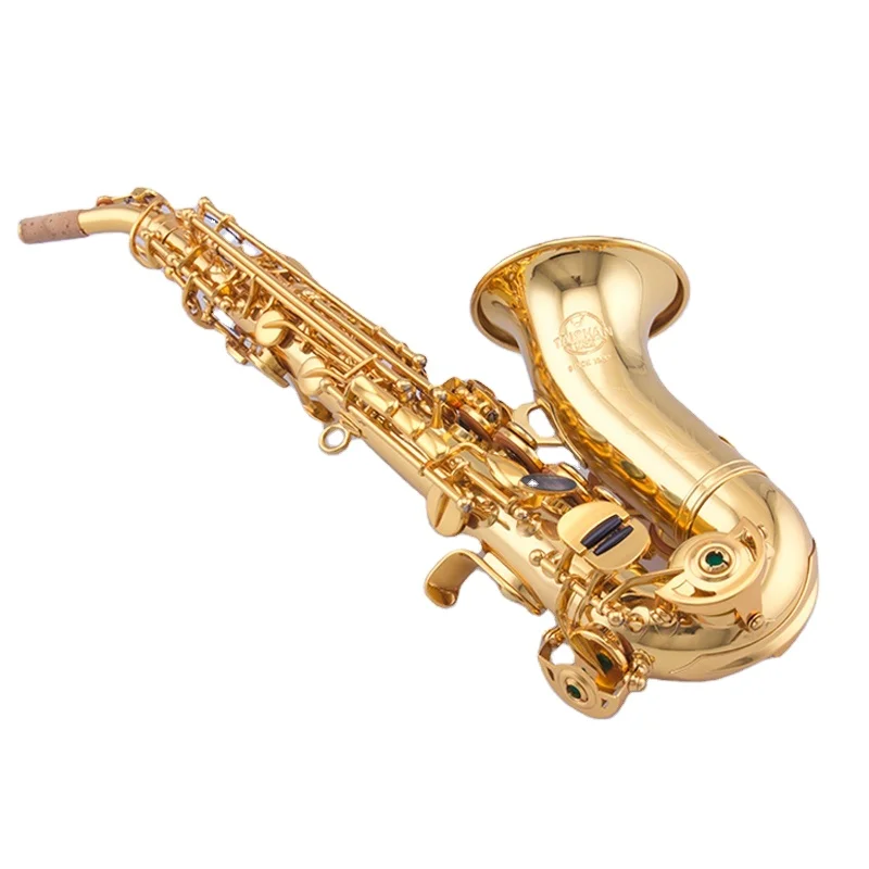 Professional Curved Soprano Saxophone Gold Lacquer Brass Body Wind Instrument Easy To Assemble for Adults Beginners Students