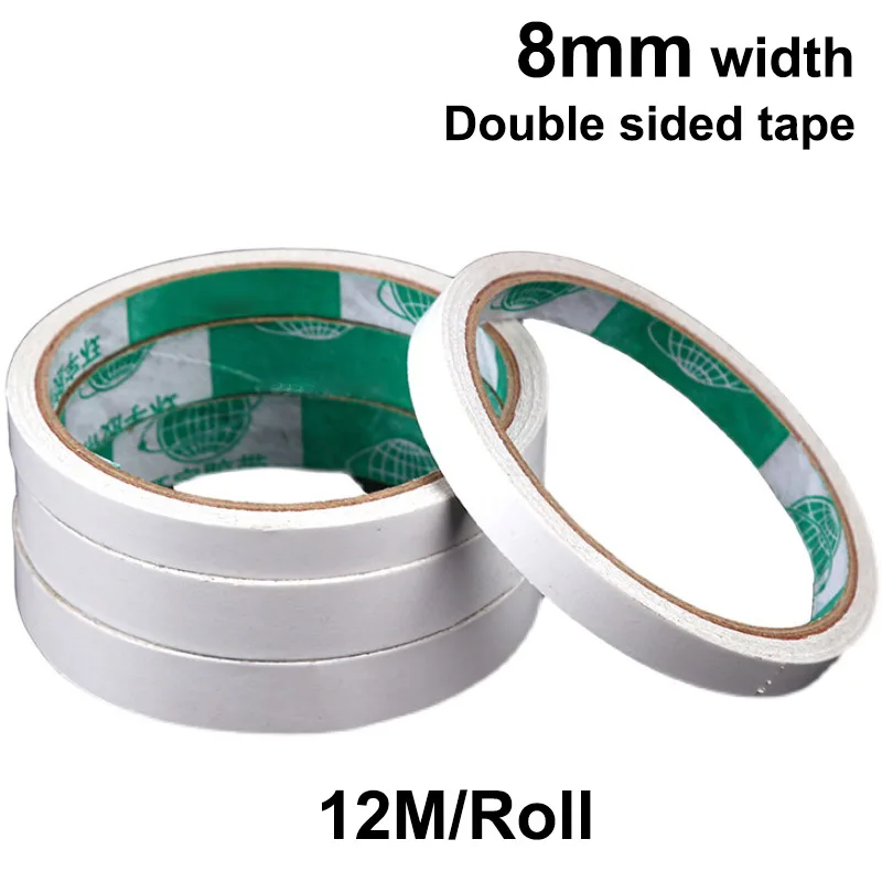 1pcs 12M/Roll 8mm Width Double Sided Tape Super Strong Double Face Powerful Hand Tearing Adhesive Tape For Mounting Fixing Paper