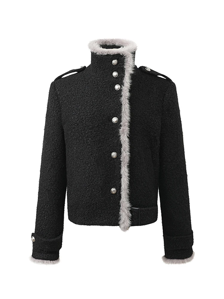 

Korean Sle Women's ort Stand Collar Woolen Jaet Winter 2025 New Loose Fit Coat Polyester Fiber Long Sve Regular Length