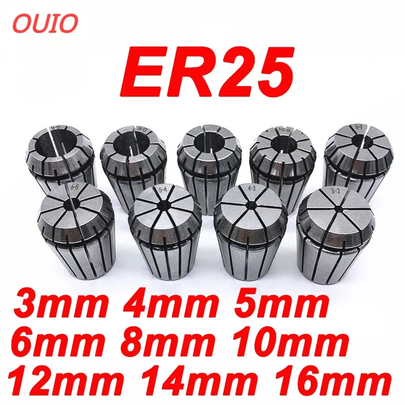 OUIO ER25 콜릿 세트 용수철 클램프, ER25 렌치 콜릿 척 모스 거치대 콘, CNC 밀링 선반 도구, 9 개 MT2 ER25 M12, 1 개