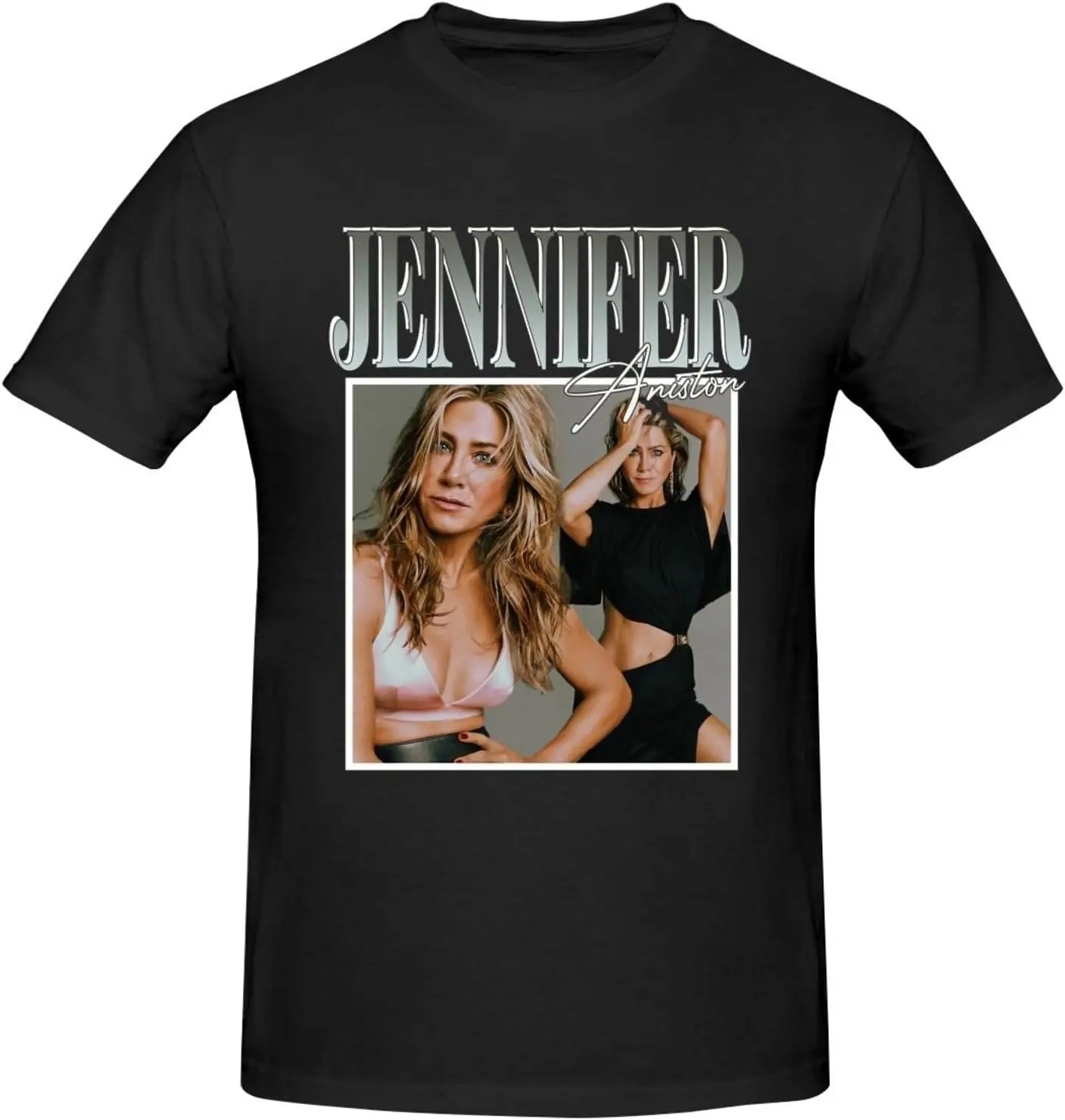 Jennifer Music Aniston T-Shirts Men's Premium Cotton Crew Neck Short Sleeve Pullover Tee Tops Black