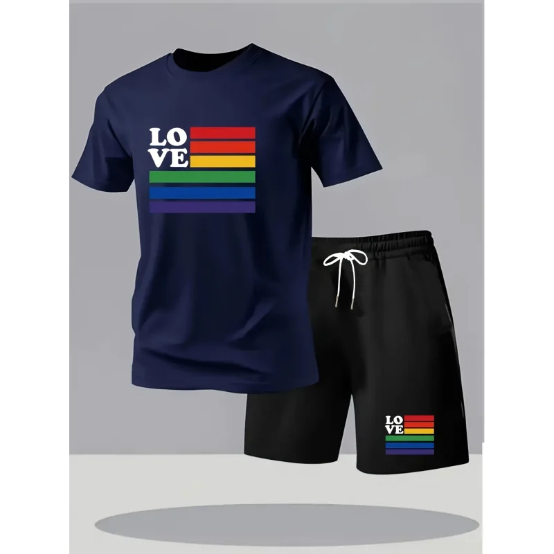 

Men's Round Neck Printed ShirtTT-shirt Suit Summer casual shorts trendy sports two-piece set for young people