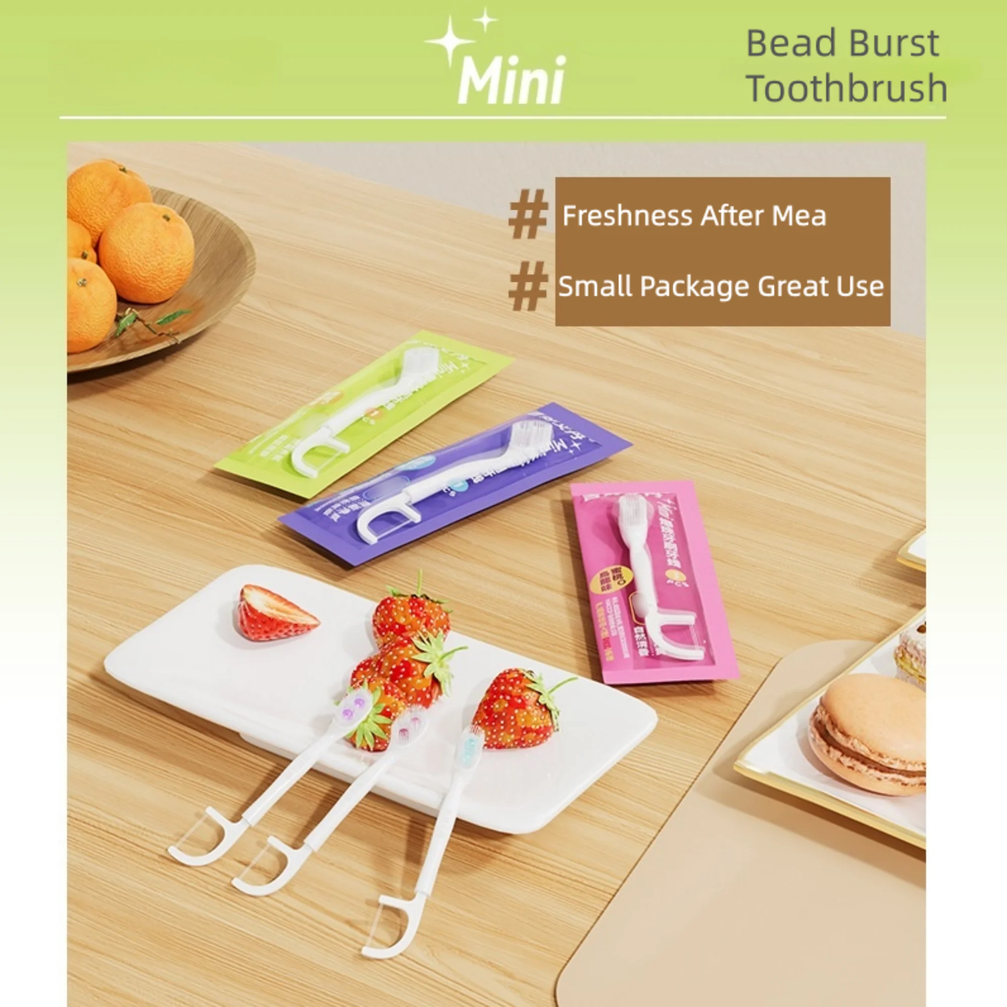 No Water Portable Toothbrush Individually Wrapped Dual Burst Bead Floss Toothbrush for Camping Outdoor Trips