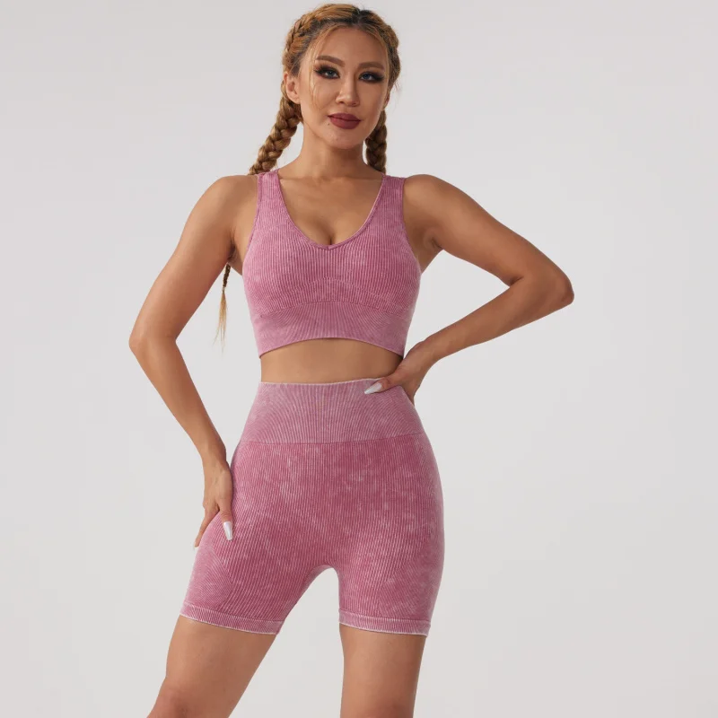 LEOSOXS Yoga Sport Set Women Seamless Crop Top Bra Shorts Yoga Set Comfort Elastic Sportsuit Workout Outfit Fitness Gym Clothes