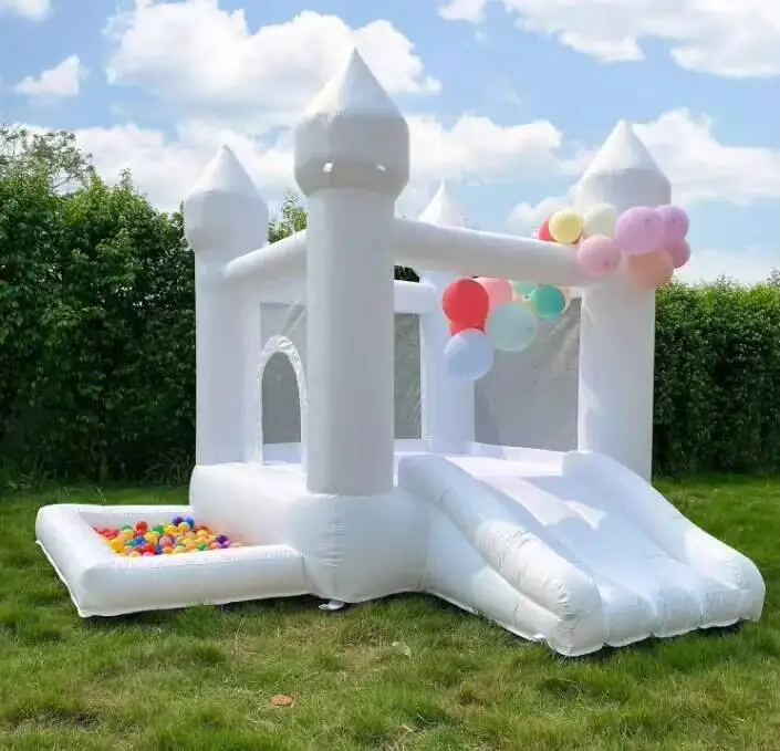 Iatable avec toboggan, piscine à balles et souffleur, château de saut blanc, maison de rebond Oxford pour mariage pour enfants, 9 pieds