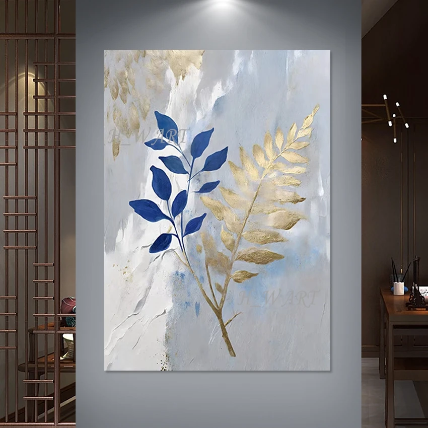 

Абстрактные картины из золотой фольги, безрамное украшение для офисной стены, картина на акриловом холсте, простая пейзажная картина большого размера