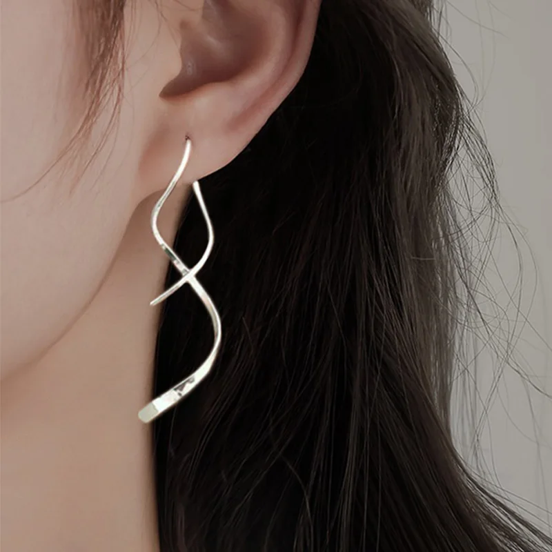 Minimalist Spiral Threader Earrings Korean Helix Wave Curve Ear Line Cuff Stainless Steel Dangling Earring Women Fashion Jewelry