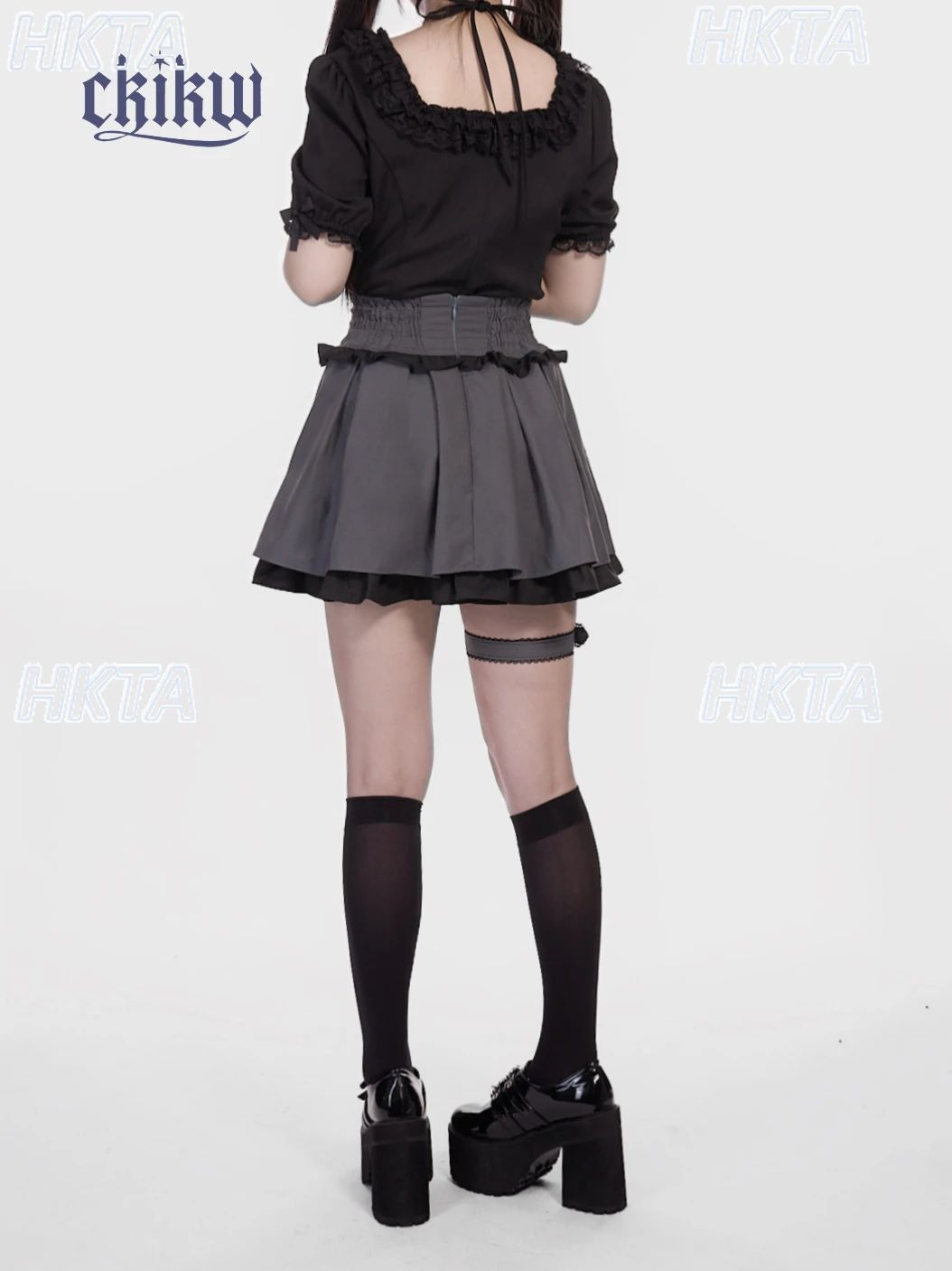 Japonês subcultura cintura fivela de couro perna anel dobrável dupla cintura alta saia preta feminina goth uma linha lolita saias curtas meninas