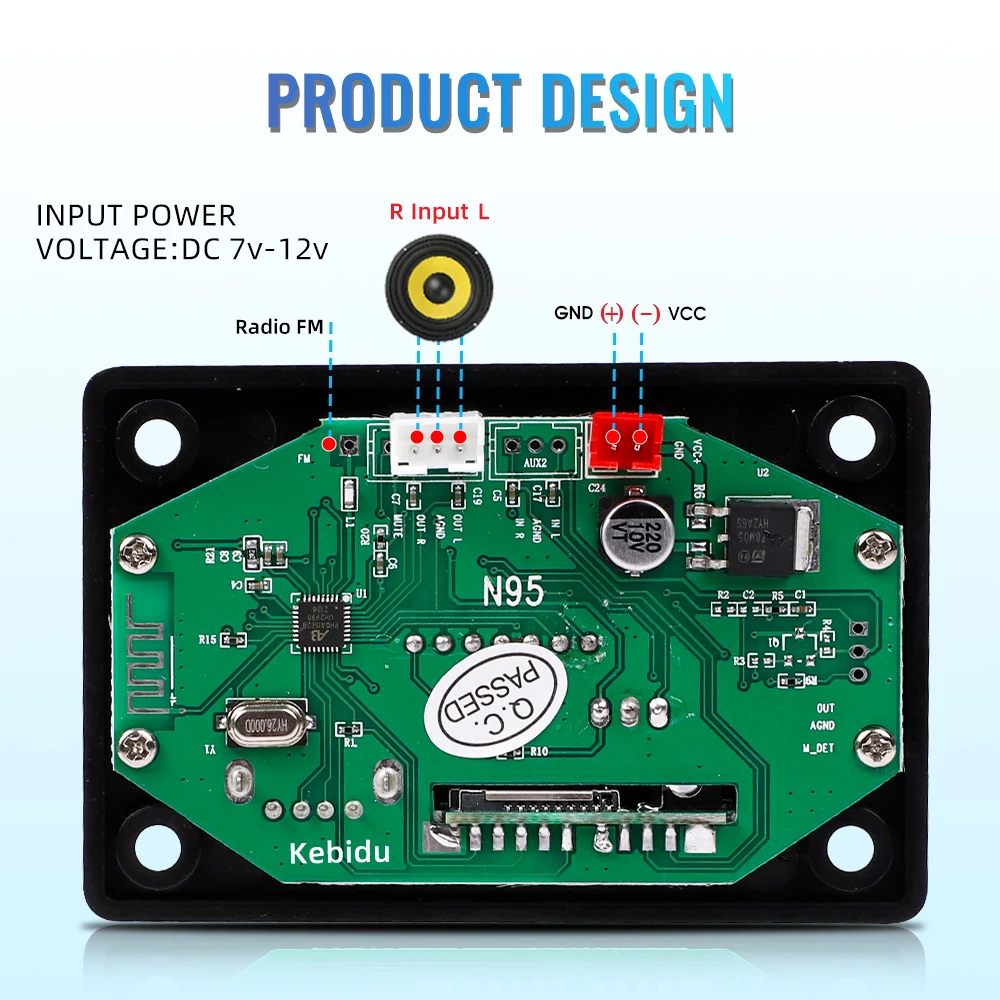 블루투스 5.0 MP3 디코더 보드, MP3 음악 플레이어, 자동차 FM 라디오 모듈, TF USB AUX, 핸즈프리 통화 기록, 2*40W, 80W, 7-25V, 12V