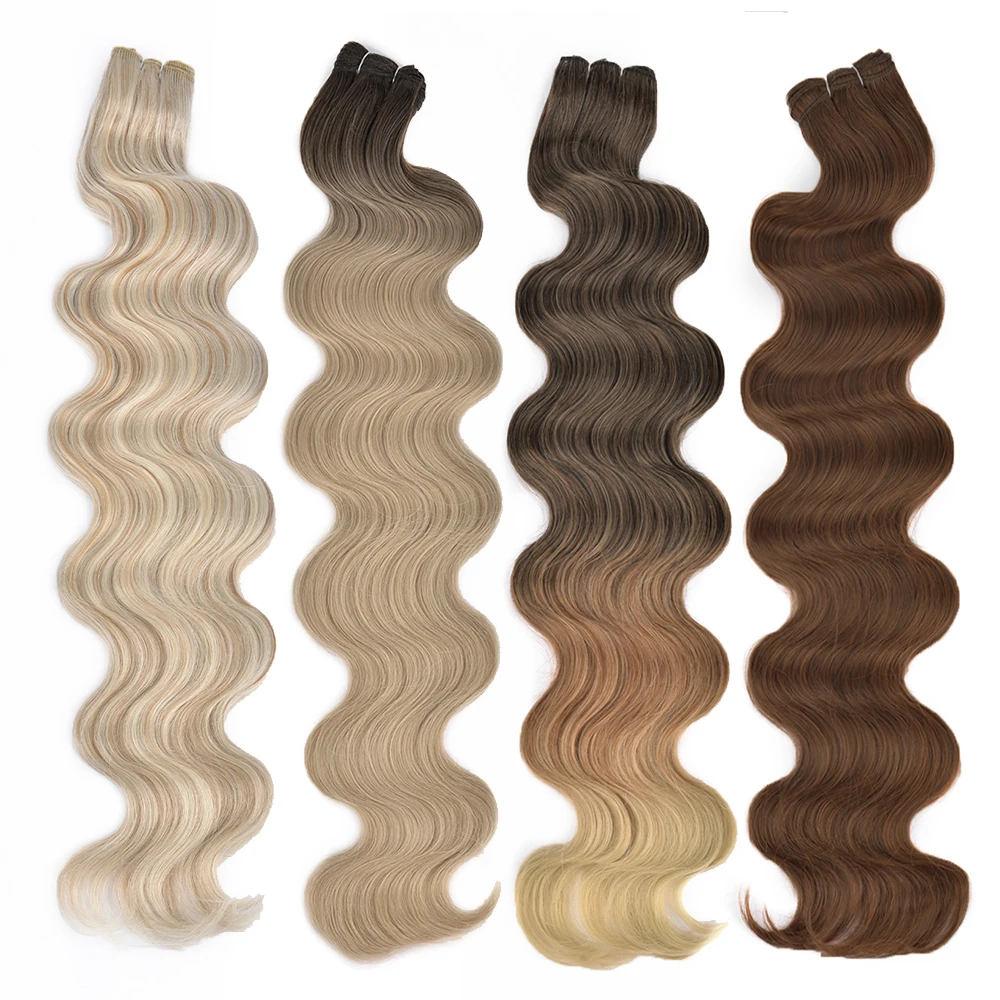 

22-дюймовые объемные пучки волос Ombre Blonde, натуральные синтетические волосы для наращивания для женщин, свободные пучки волос с глубоким плетением