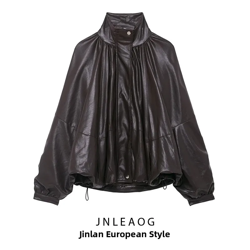 Faionable cuir effet pilote Jaet manteau JNLEAOG femmes ort vêtements d'extérieur en cuir PU fibre de Polyester longue fermeture éclair Sve