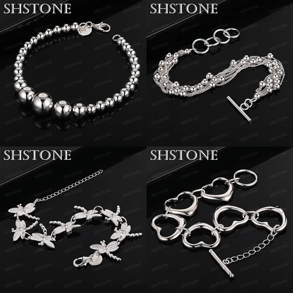 

New 925 Sterling Silver Heart Dragonfly Bead Chain Bracelets Women Fashion Wedding Party Jewelry High Quality Accessories