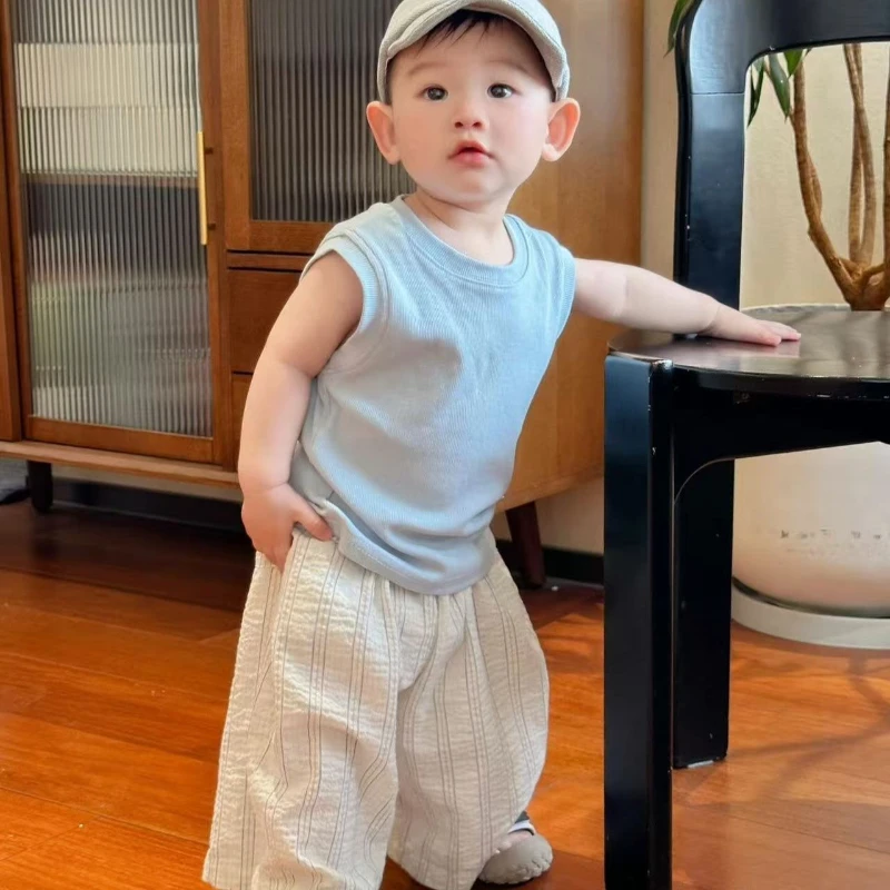 

Boys' Summer Lightweight Set: Sleeveless T-Shirt and Mosquito-Resistant Pants, New Arrival with Vest and Casual Pants.