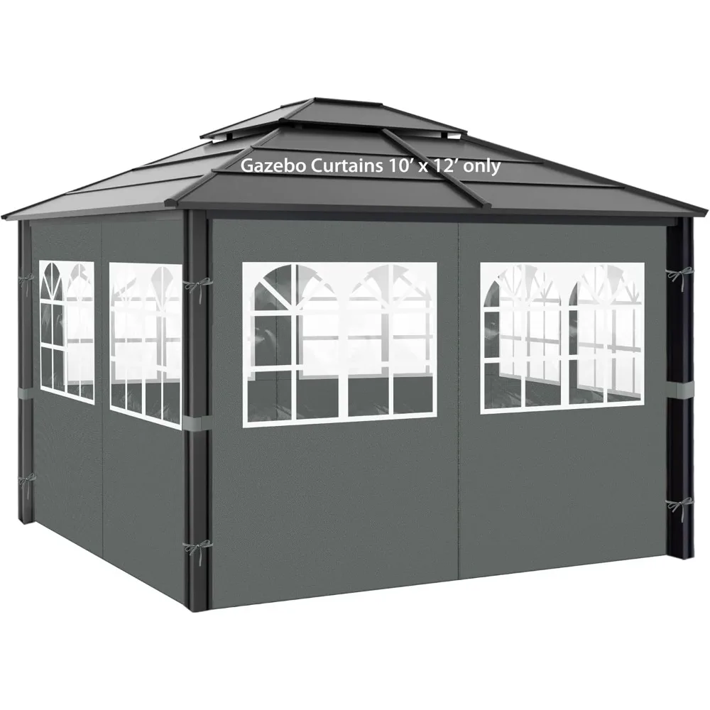 #2026 HOT Universal 10x12 FT Gray Gazebo Privacy Curtains with PVC Windows 4-Panel Side Wall