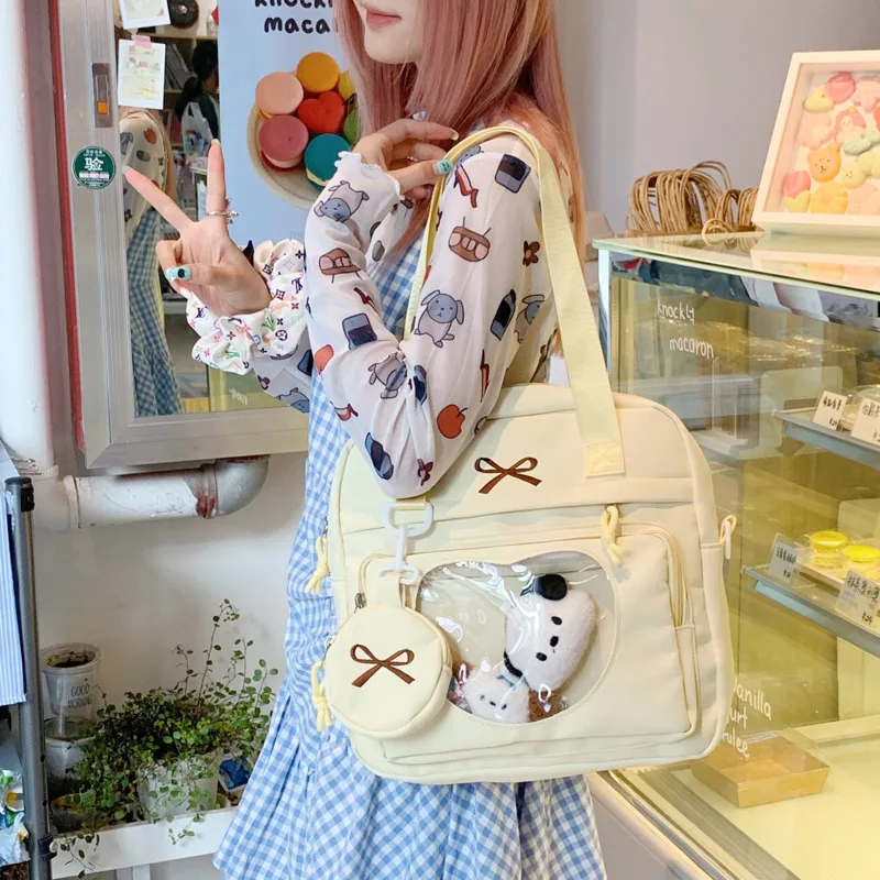 

Back To School Korean Bow Backpacks Transparent Ins Chi ItaBag Crossbody Bag Women High Capacity Shoulder Bag Itabag Backpacks