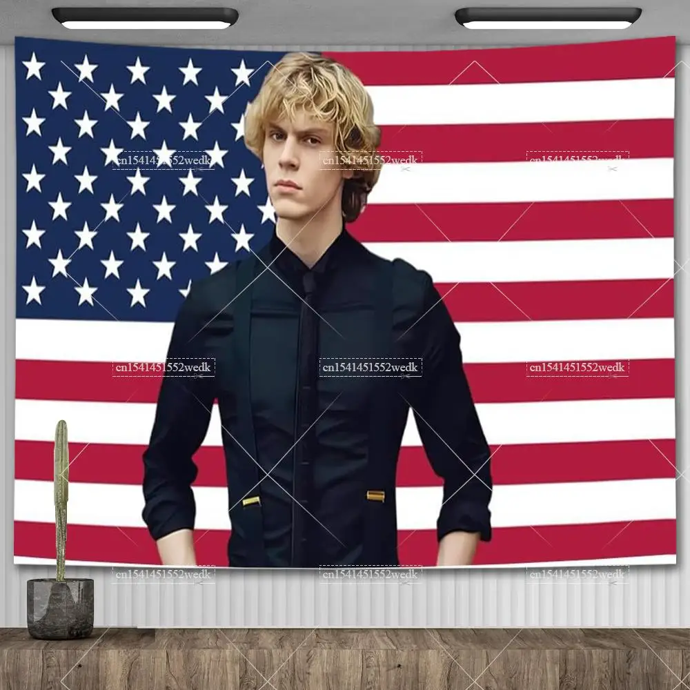 Evan Peters Tapestry American USA Flag Funny Meme Tapestry Aesthetic Bedroom Decoration Wallpapers Home Banners Party Backdrops