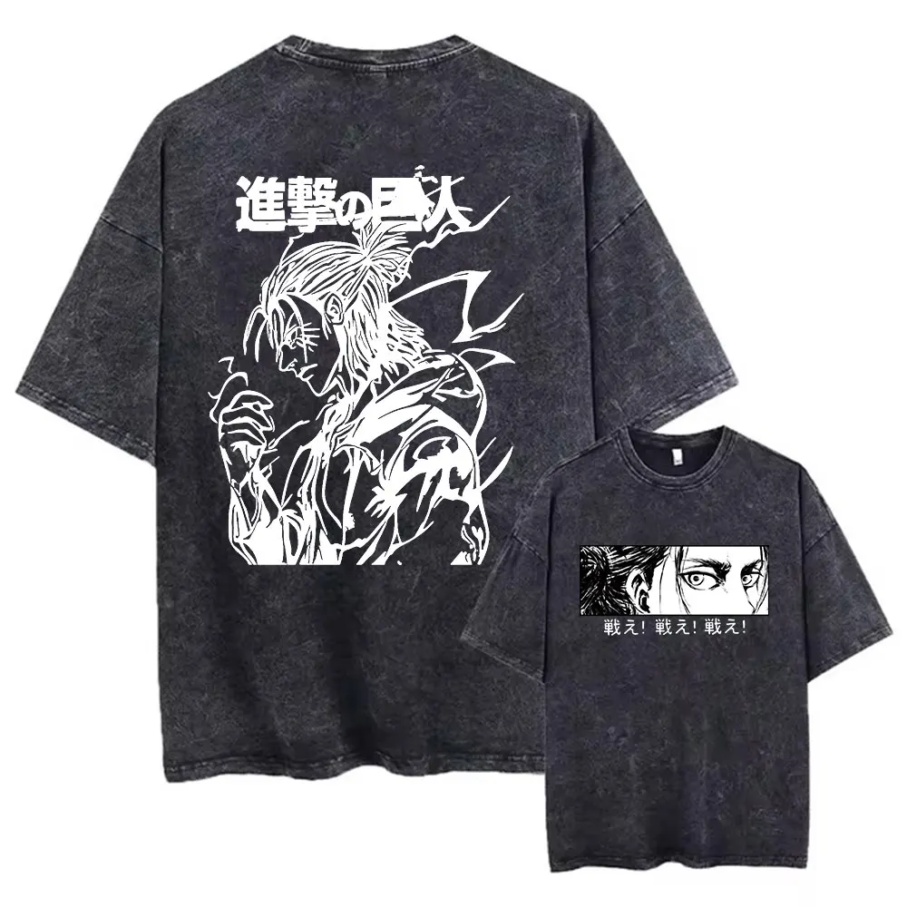 Manga Attack On Titan Erwin Smith Print T Shirt Men Short-sleeve Cotton Tshirts Retro Washed T-shirt Harajuku Male Oversized Tee
