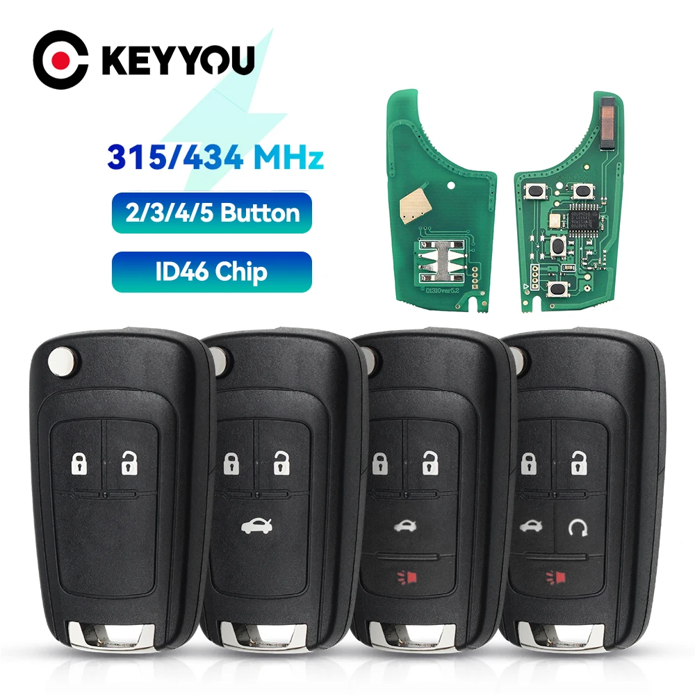 

KEYYOU 5PCS For Chevrolet Cruze Malibu Aveo Spark Sail Remote Key Car Alarm Fob 2/3/4/5 Buttons 433MHz ID46 Chip HU100 Blade