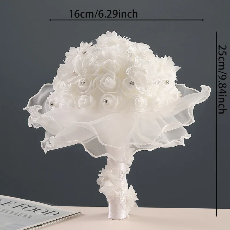 장미꽃 레이스 창의적인 핸드 부케, 사랑을 대신하는 웨딩 선물 부케, 약혼, 결혼에 적합