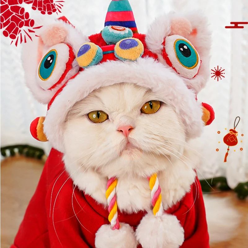 Winter Dog Hat Pets Costume Dragon Plush Pet Hat Soft Pet Headwear Chinese New Year Costume Lion Dance Clothes Cat Accessories