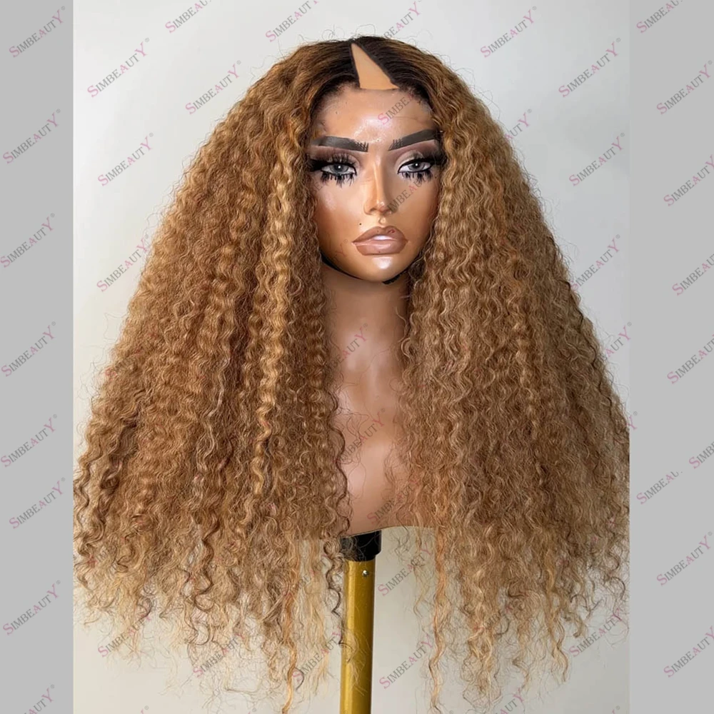 

Длинные кудрявые коричневые и светлые парики с эффектом крепкого завивки, плотность 250%, недорогие машинные парики U-образной формы для чернокожих женщин, парики V-образной формы 1x4 с центральным разрезом