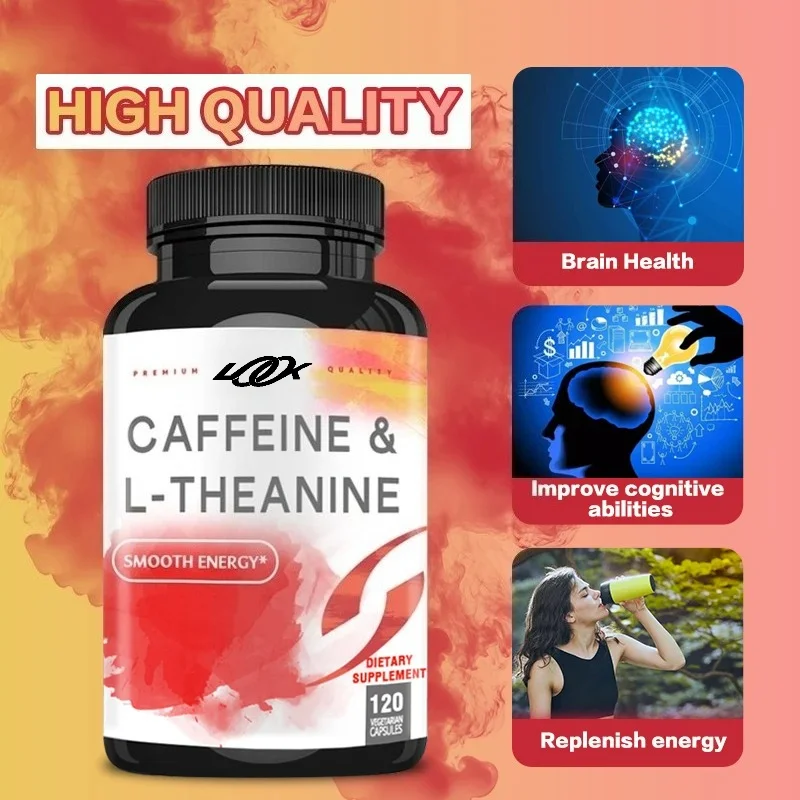 Caffeine and L-Theanine Capsules - Reduce Fatigue, Provide Energy and Focus, Promote Brain Cell Activity, Boost Energy