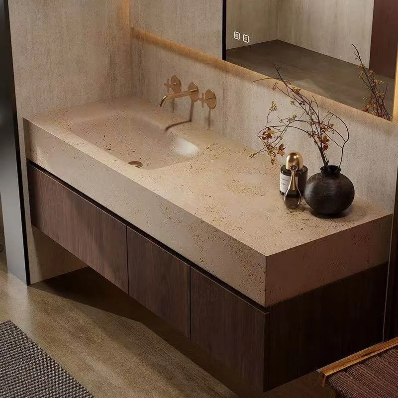 

Travertine rock slab seamless ceramic integrated basin bathroom cabinet combined bathroom washstand wash basin washbasin bathroo