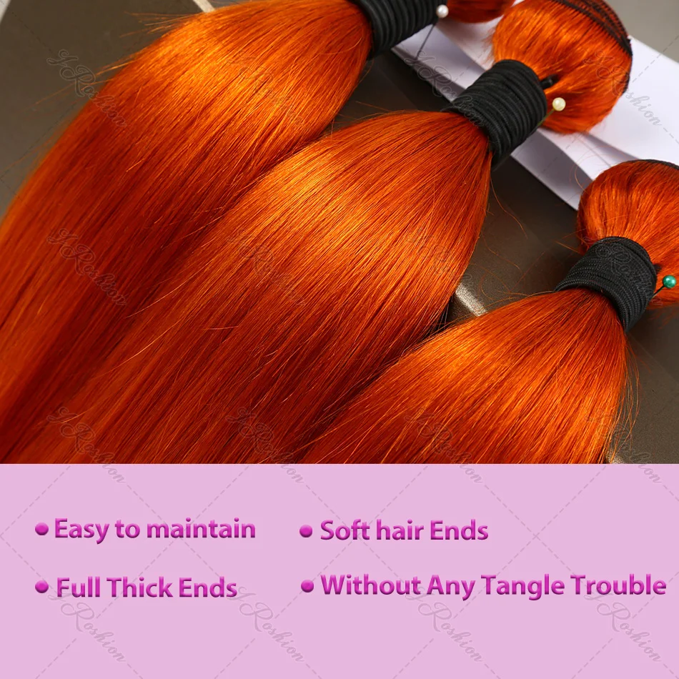 30 بوصة البرتقال الزنجبيل حزم مستقيمة 100% الشعر البشري عذراء الخام نسج 1/2/3 قطعة الملونة البرازيلي السائبة حزم الشعر للنساء #2