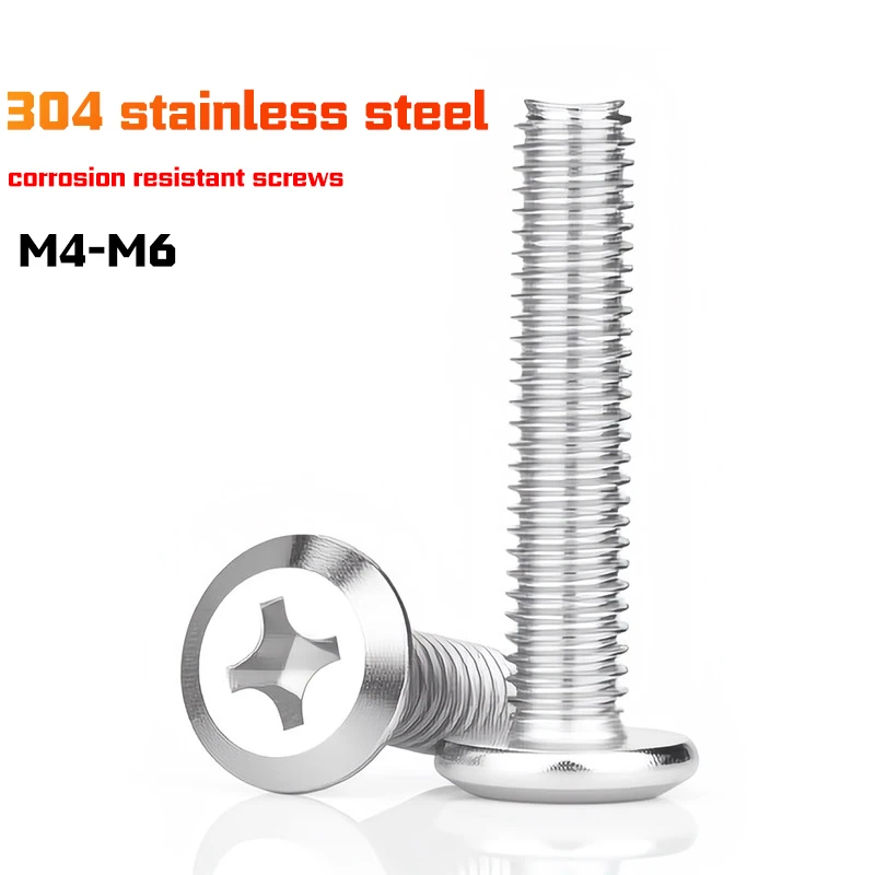 Acid Resistant 304SS Beveled Countersunk Screws, Chamfer Cross Flat Head Fasteners M4 M6 For Corrosive Environment Assembly 100-