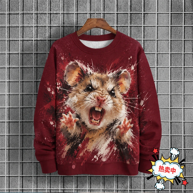 3D Print Angry Hamster Sweatshirt Men Women Funny Animal Graphic Crewneck Long Sleeve Pullover Casual Fashion Streetwear Unisex
