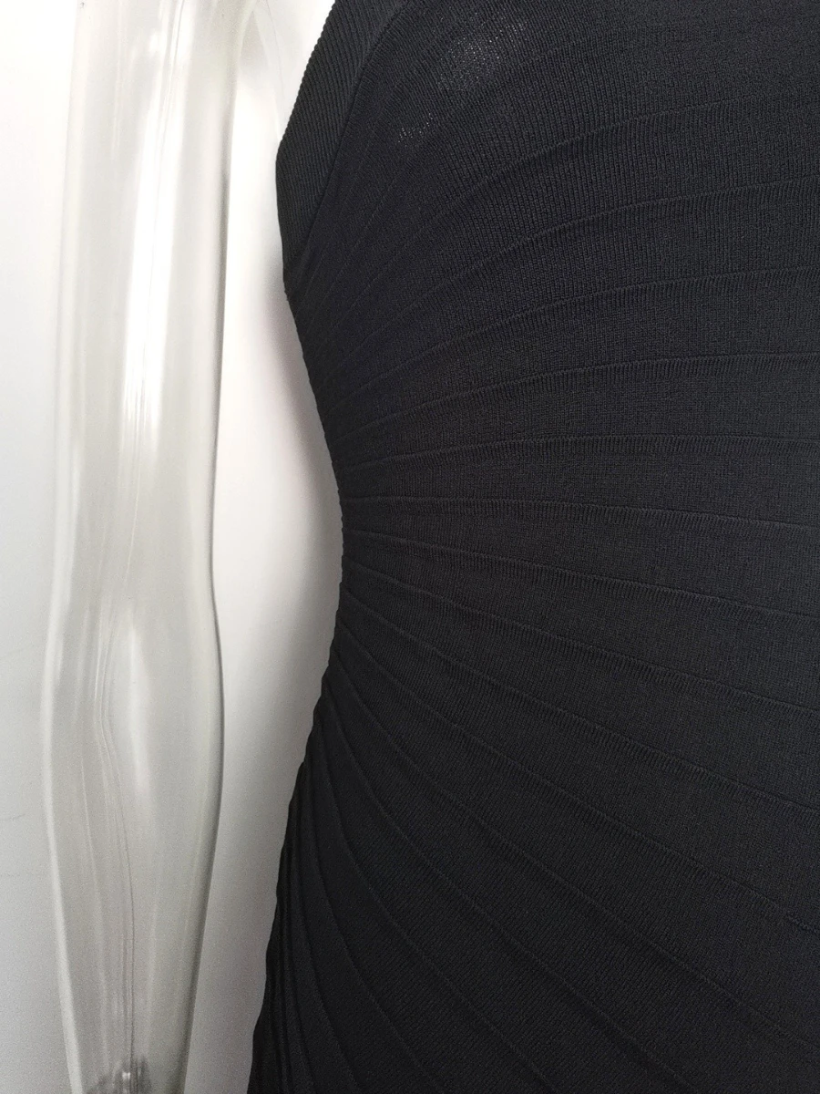 VGH Slimming Irregular Pleated Dress for Women Diagonal Collar Off One Shoulder Flare Sleeve High Waist Elegant Dresses Female