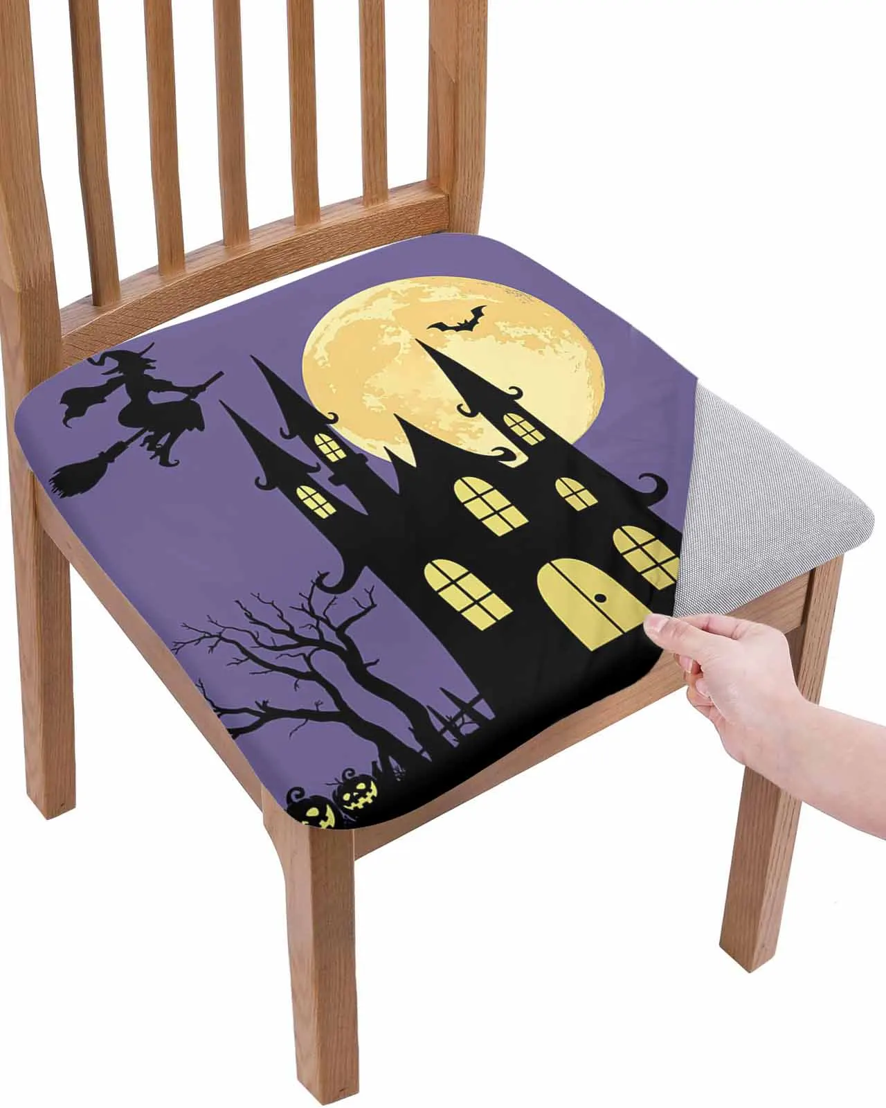 

Лунный ужас, фиолетовый замок, ведьма, эластичный чехол на стул, защитный чехол для офисного компьютера, чехлы для домашнего кухонного стула