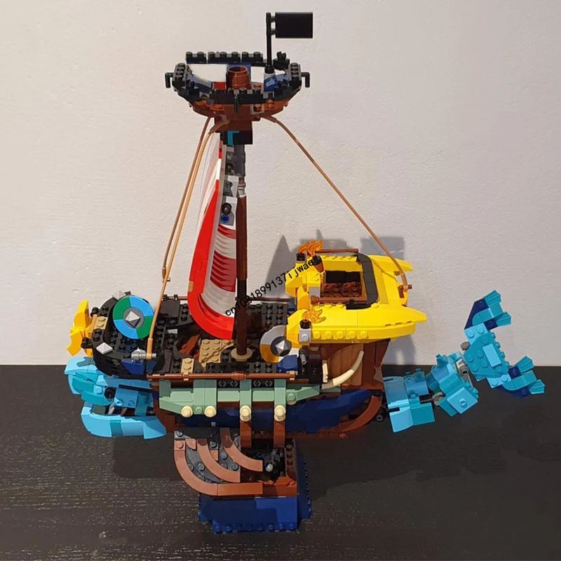 Modelo de Navio Tubarão Viking Building Blocks Idéias Criativas DIY, Brinquedos Infantis, Presente de Aniversário, Série Pirata Medieval, Novo, Venda Quente