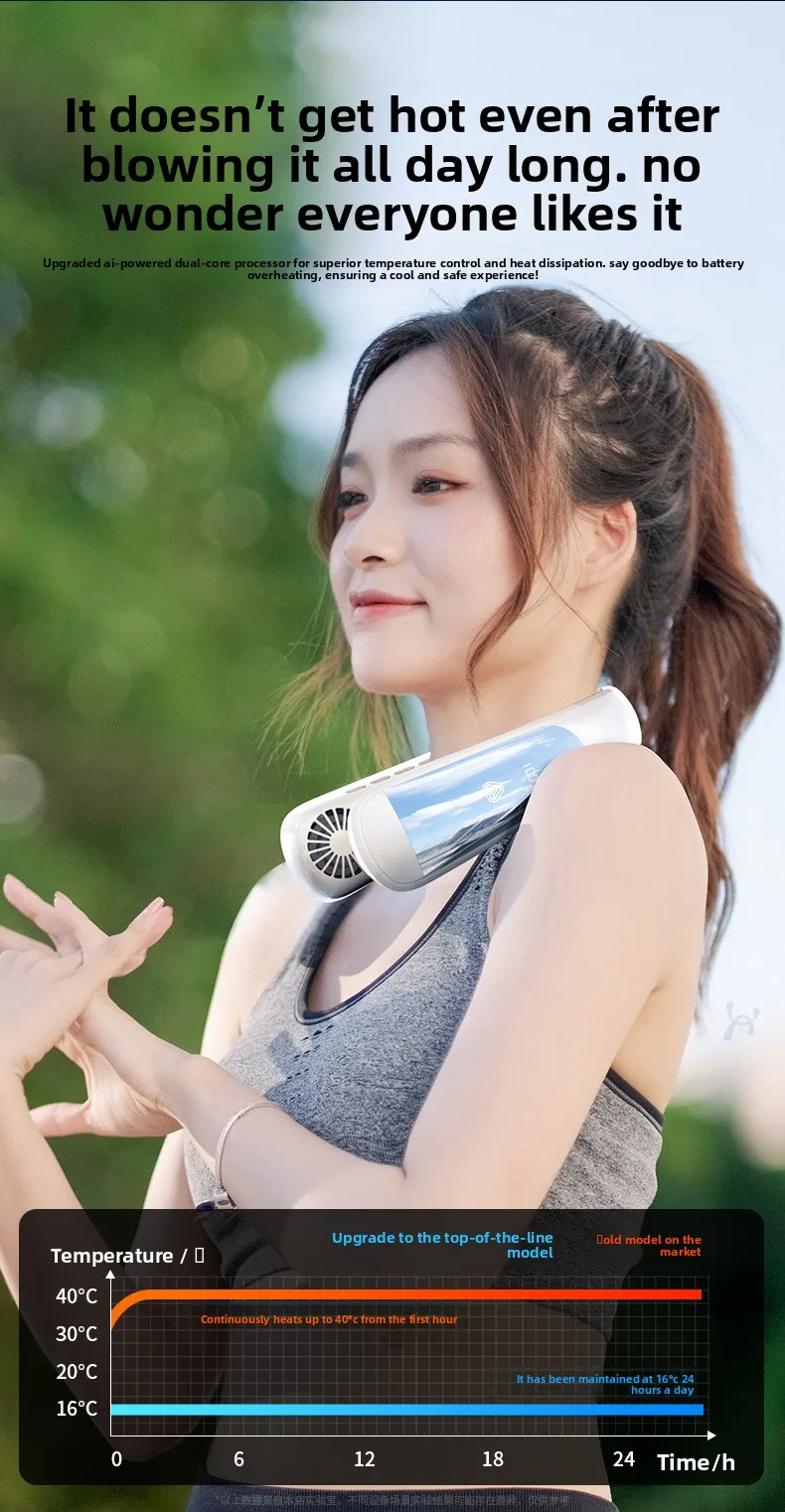 Sports Neck Hanging Cooling Small Fan Portable Neck Hanging Digital Display Strong Wind Silent Bladeless Charging Small Fan