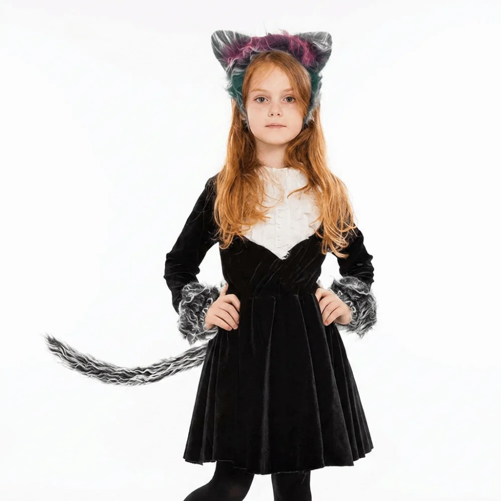 4pcs/set Furry Gray Wolf Costume Set Exquisite Faux Fur Wolf Ear Headband Lightweight Fluffy Animal Cosplay Outfit Carnival