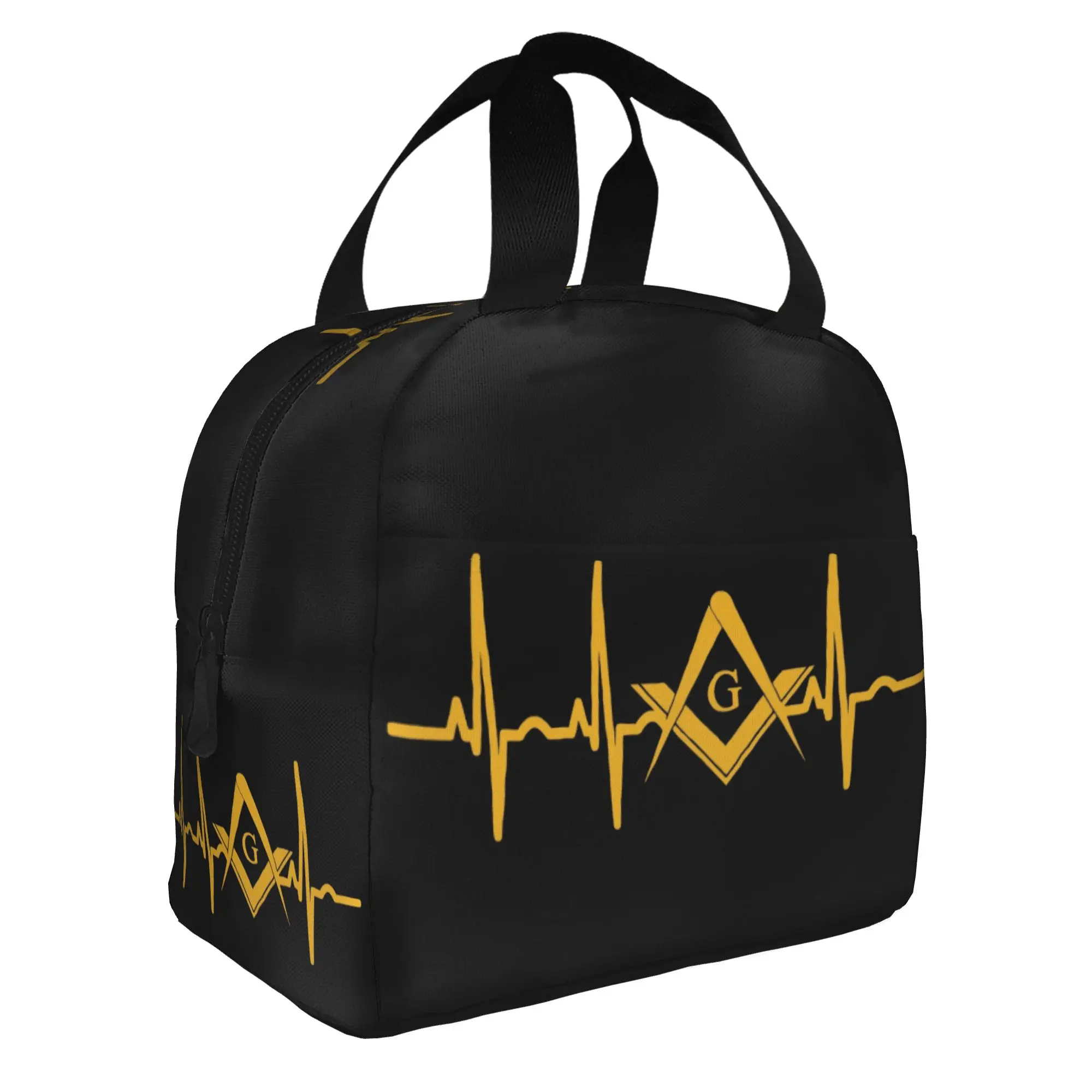 Heartbeat Freemason Insulated Lunch Bags for Women Masonic Mason Portable Thermal Cooler Bento Box School