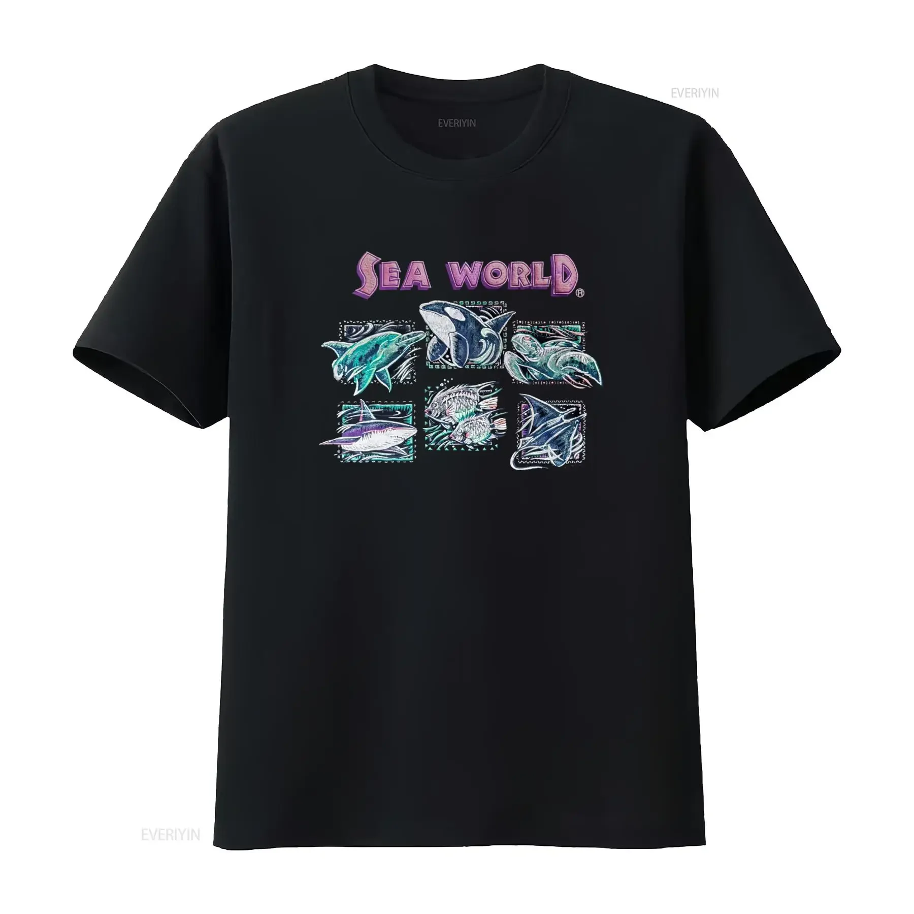 T-shirt vintage Sea World pour adultes, taille moyenne, avec motif orca (baleine tueuse) Shamu, noir, style années 90, vintage, délavé, polyvalent