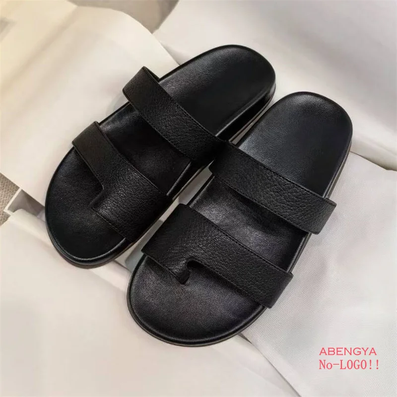 

Designer New Leather Flat Slippers Woman Black Flip Flops Modern Slides Flat Platform Shoes Summer Casual Beach Shoes Woman