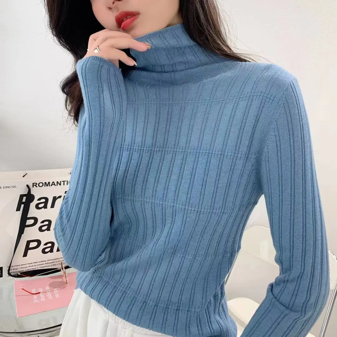 

High Quality Merino Wool Basic Sweater 2022 Autumn Slim Turtleneck Jumpers Ladies Elastic Long Sleeve Knit Clothing Pullovers