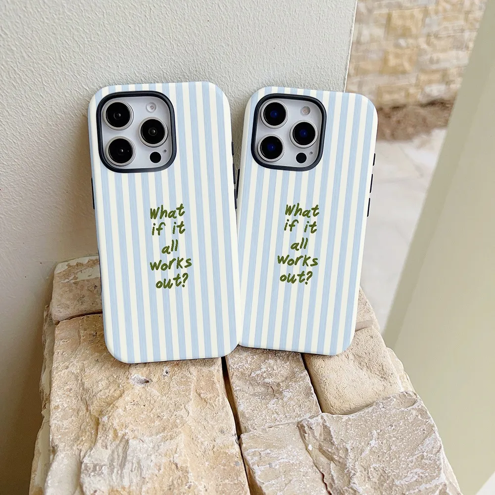 Light Blue Thin Stripe Phone Case for Samsung Galaxy S22 S23 S24 S25 S26 FE Plus Ultra Edge 4G 5G Luxury Double-layer