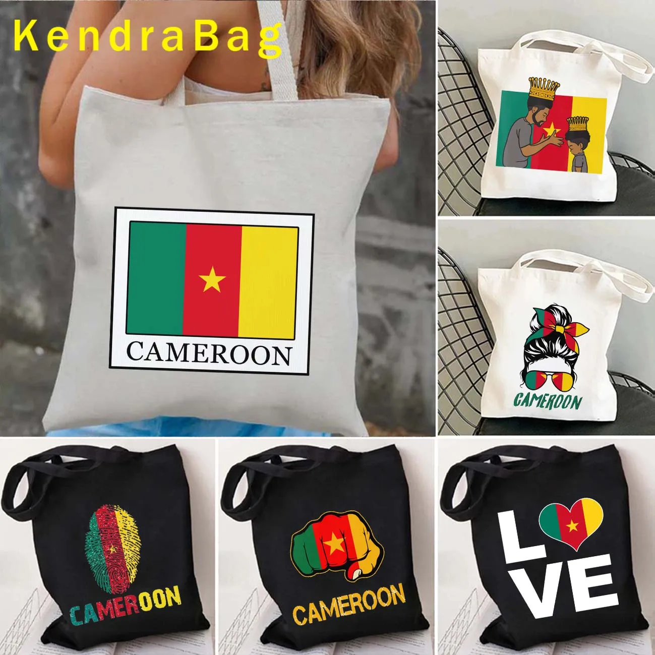 Cameroon Country Map Flag Cameroonian Yaounde Love Heart Africa Proud Gifts Canvas Shoulder Tote Bag Shopper Cotton Eco Handbags