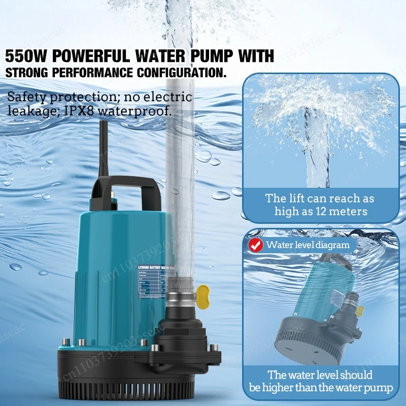 Multi-Functional Rechargeable Lithium Submersible Pump, Self-Priming Portable Electric Water Pump for Outdoor & Emergency Use
