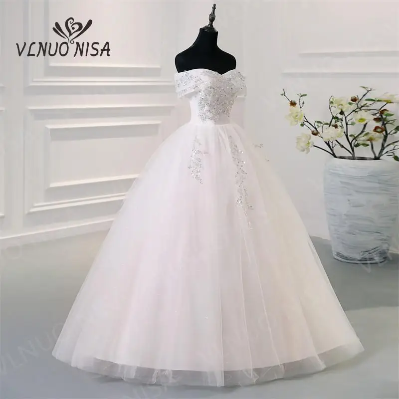 Vlnuo nisa New Fashion off shoulder Wedding Dress plus size Hot Sale Sequined Cheap Bridal Gown Robe de Marie Vestidos De Noiva