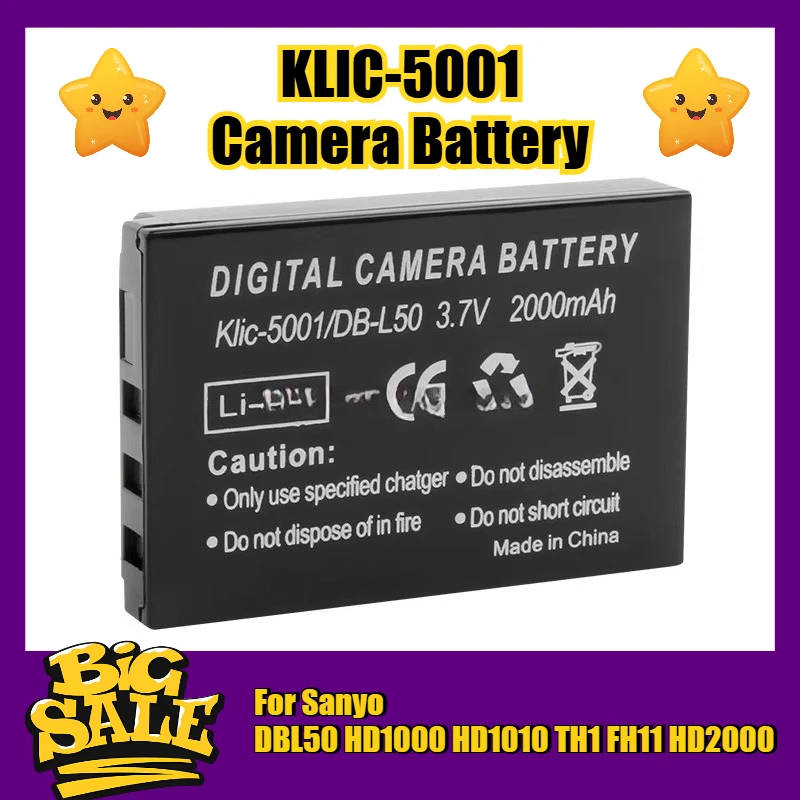 

KLIC-5001 Camera Battery 3.7V 2000mAh for Sanyo DBL50 HD1000 HD1010 TH1 FH11 HD2000