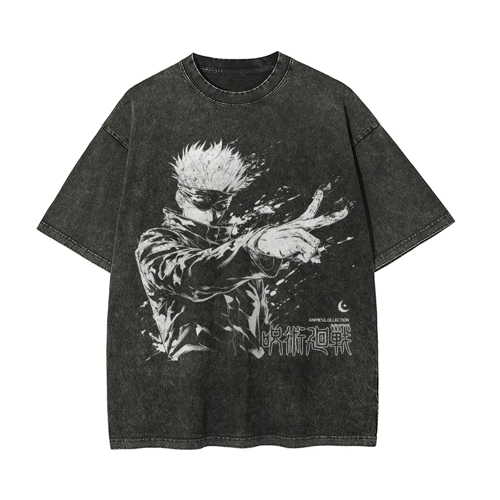

Jujutsu Kaisen T Shirt Satoru Gojo Hollow Purple Graphic Tee Acid Wash Gojo Satoru Battle Shirt Ink Splash Anime Clothing