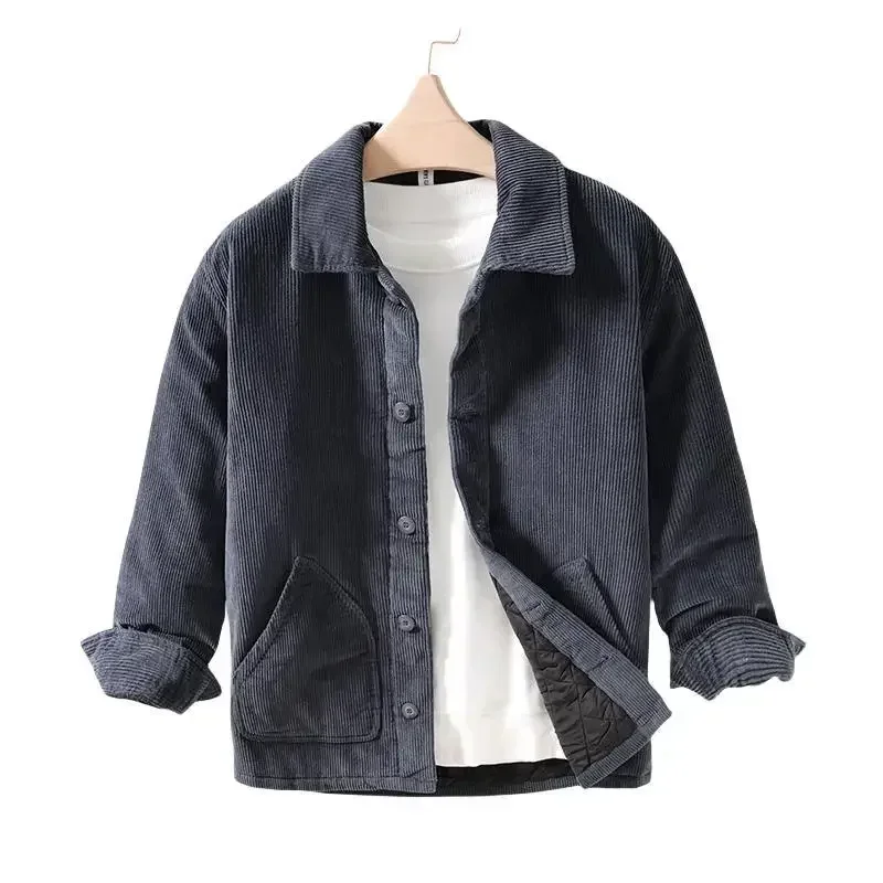 Autumn Winter New Men's Cotton 100% Jacket Button Up Corduroy Casual Coat Outerwear for Men Pockets Outdoor Thick Clothes